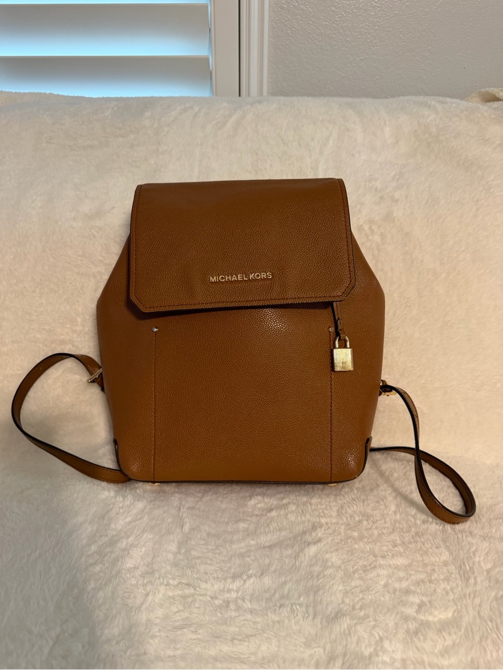 Michael Kors Brown Leather Pebbled Backpack with Gold Lock